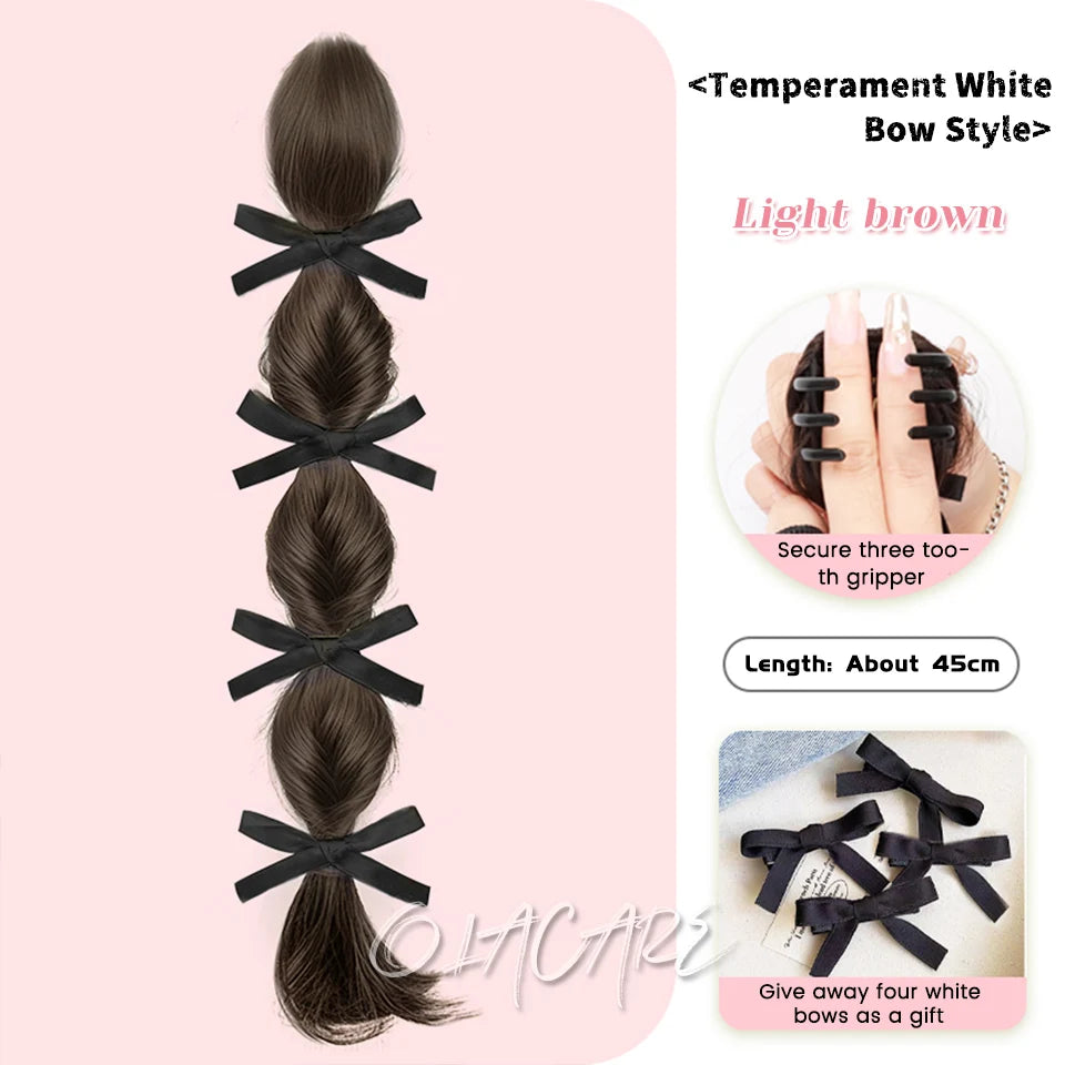Ponytail Extension Bow Claw Curly Wavy Clip in Hairpiece Ponytail Hair Extensions Long Pony Tail Synthetic for Women Girl Daily