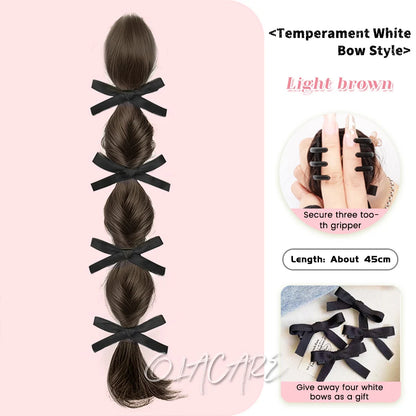 Ponytail Extension Bow Claw Curly Wavy Clip in Hairpiece Ponytail Hair Extensions Long Pony Tail Synthetic for Women Girl Daily