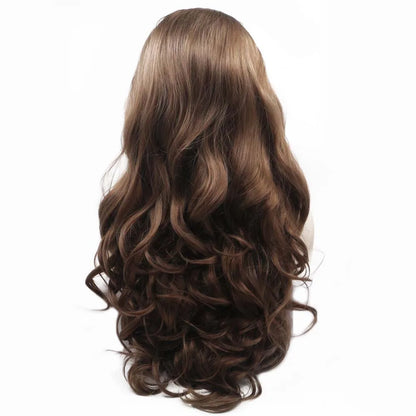 Sylvia 6#Color Brown Synthetic Lace Front Wig Body Wave Wigs Heat Resistant Fiber Long Hair For Women