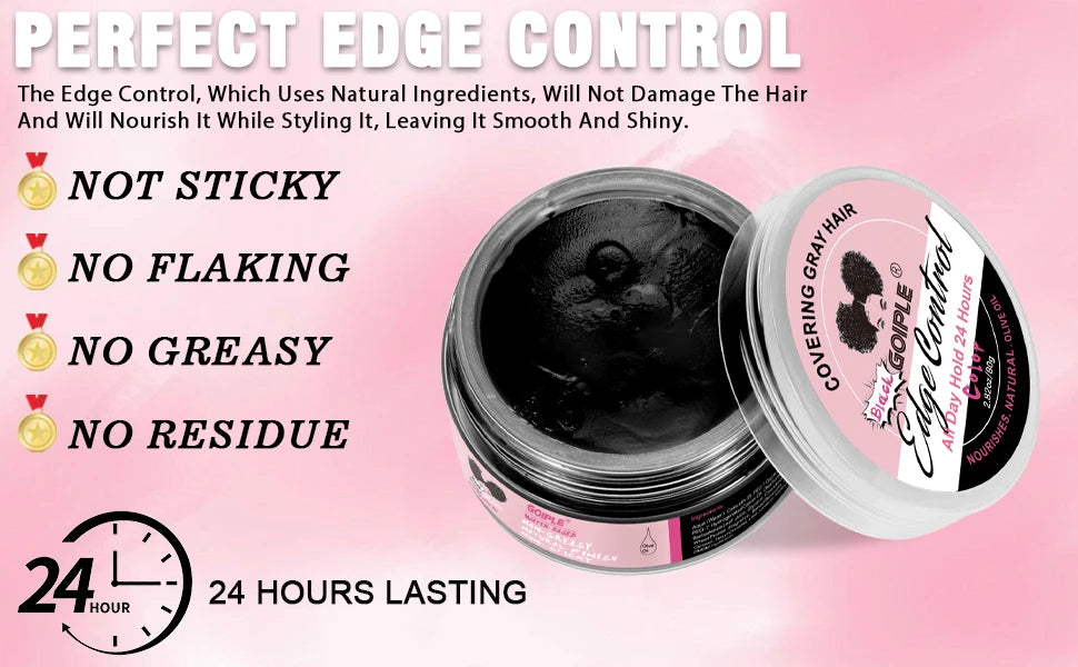 Edge Control Wax for Women Strong Hold Non-greasy Covering Gray Hair Edge Styling Gel for Black No Flaking Hairstyles Pomade