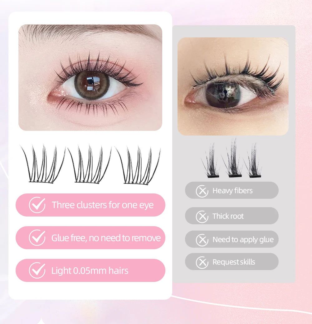 Yelix Self-adhesive Glue Free False Eyelashes Reusable DIY Segmented DIY Lashes Clusters No Glue Needed Natural Soft Lashes