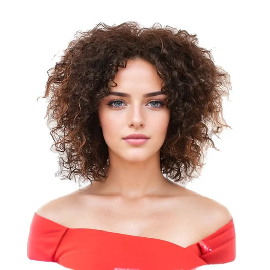 MSIWIGS Afro Medium Wigs for Women Ombre Brown Color Hair Synthetic Wig with Highlight