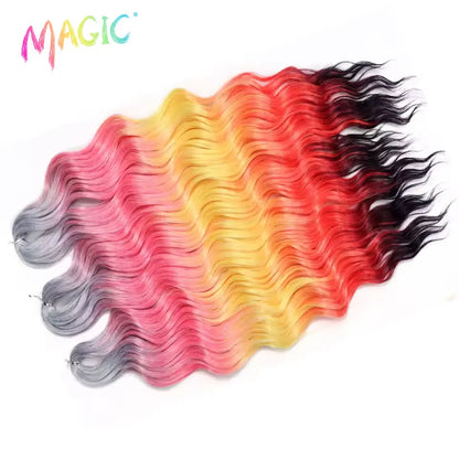 Magic Hair Synthetic Loose Deep Wave Braiding Hair Extensions 24 Inch Water Wave Braid Hair Ombre Blonde Twist Crochet Curly Hai