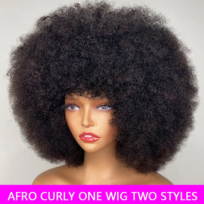 Afro Wigs Curls Short Curly Afro Kinky Wig 70s Bouncy Human Wigs Cosplay and Daily Two Styles Wigs
