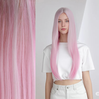 Synthetic One 30-Inch Straight Hair Mixed Color Dressing Wig Made of High-Temperature Silk Fiber Material, Hand-Washable