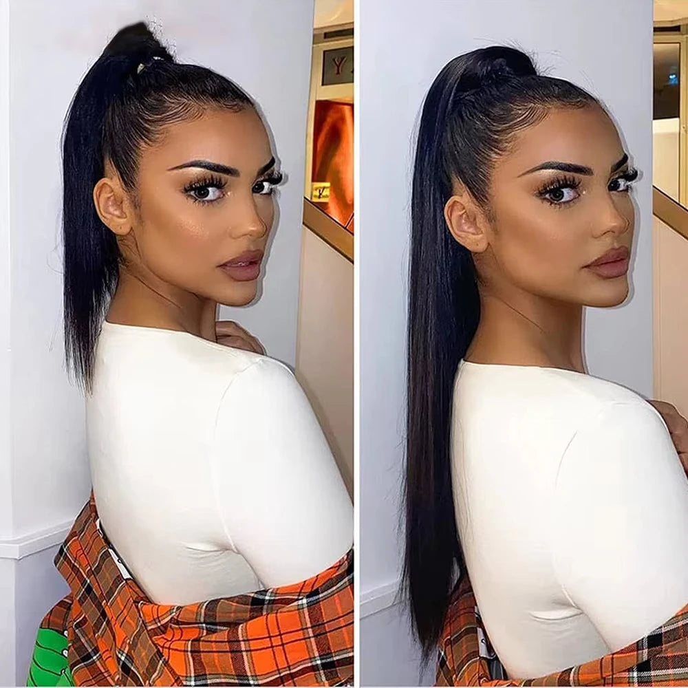 Ponytail Human Hair Extensions 30 32inch Straight Human Ponytail Drawstring & Wrap Ponytail 12A High Quality