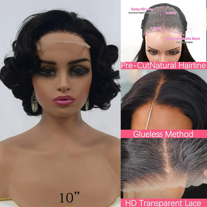 100% Raw Vietname Hair Bouncy Curly Wigs 5x5 HD Lace Closure Wear And Go Glueless Short Human Hair Lace Closure wig 250% Density