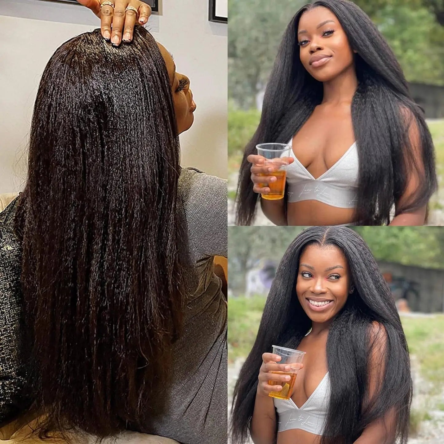 Synthetic U Part Wigs for Black Women Yaki Straight Wigs Natural Color Kinky Straight U-part wigs Hair Extension Clip