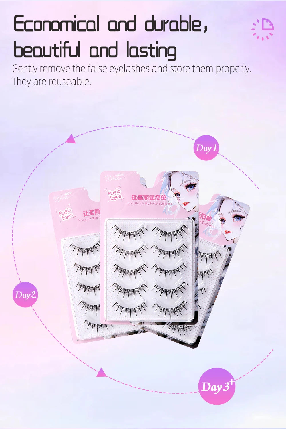 Yelix Manga Lashes With Clear Band Natural Eyelashes Spiky Asiatic Eye Soft Wispy Lashes 2024 Girl Group False Lashes