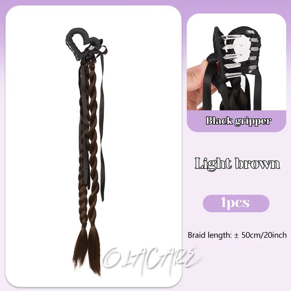 Ponytail Extension Bow Claw Curly Wavy Clip in Hairpiece Ponytail Hair Extensions Long Pony Tail Synthetic for Women Girl Daily