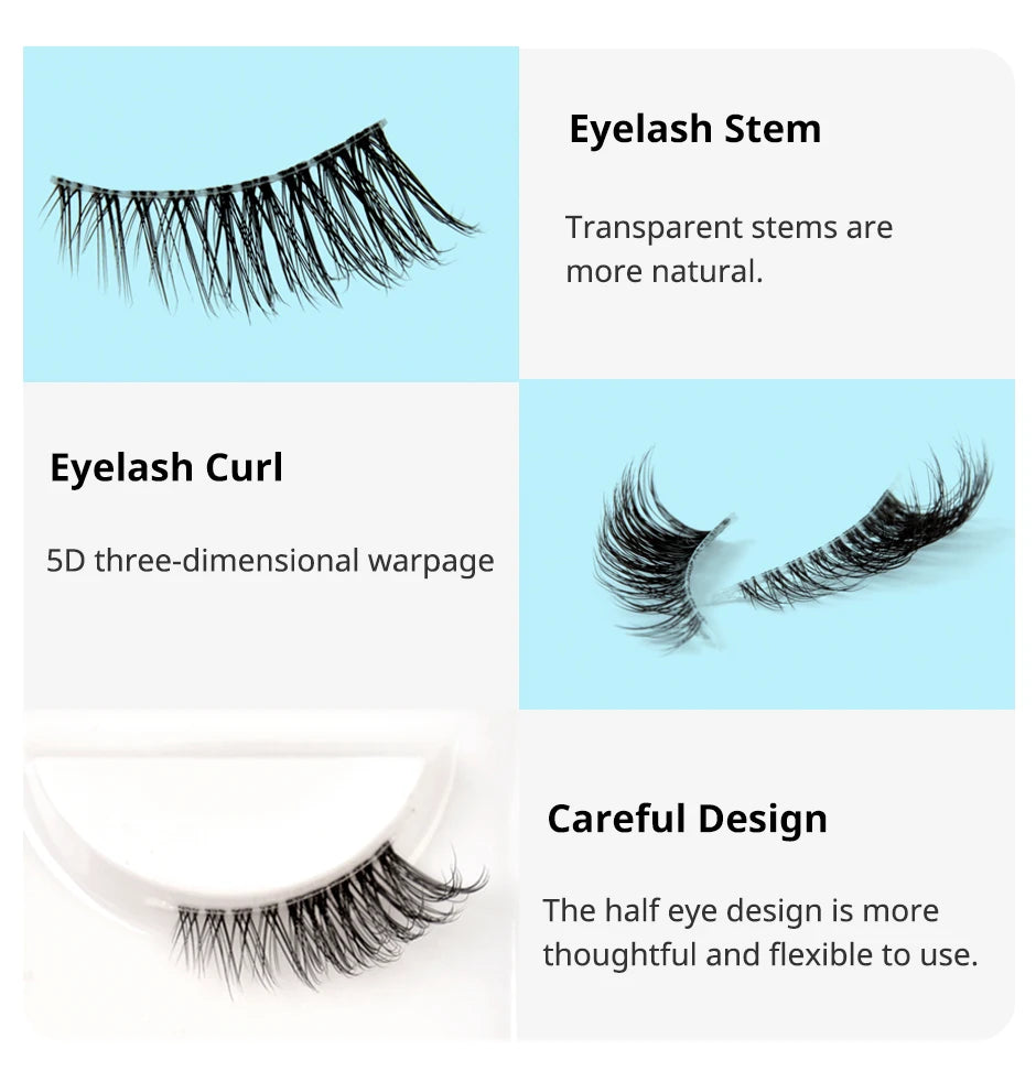 5 Pairs 2Colors Natural Look Lashes with Clear Band Short Fake Eyelash Pack by Outopen