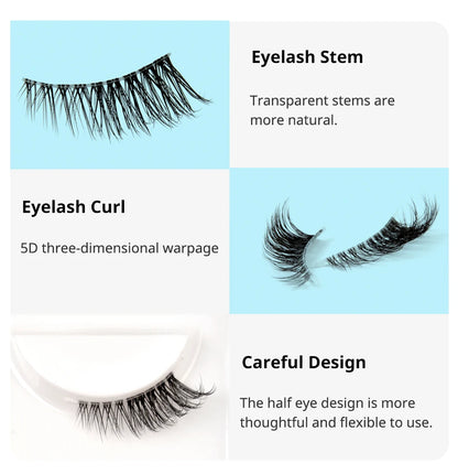 5 Pairs 2Colors Natural Look Lashes with Clear Band Short Fake Eyelash Pack by Outopen