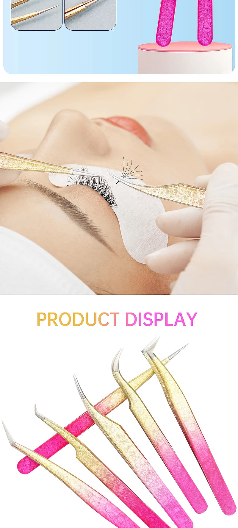 1 Pc Eyebrow Tweezers for Lashes Artists Ice Flower Anti-Static Stainless Steel Eyelash Extension Makeup Tweezer Tools