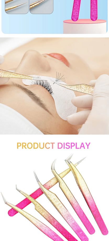 1 Pc Eyebrow Tweezers for Lashes Artists Ice Flower Anti-Static Stainless Steel Eyelash Extension Makeup Tweezer Tools