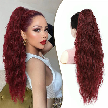 32inch Curly Wavy Ponytail Hair Extension For Women Drawstring Ponytail Hairpieces Synthetic Fake Horse Tail Black