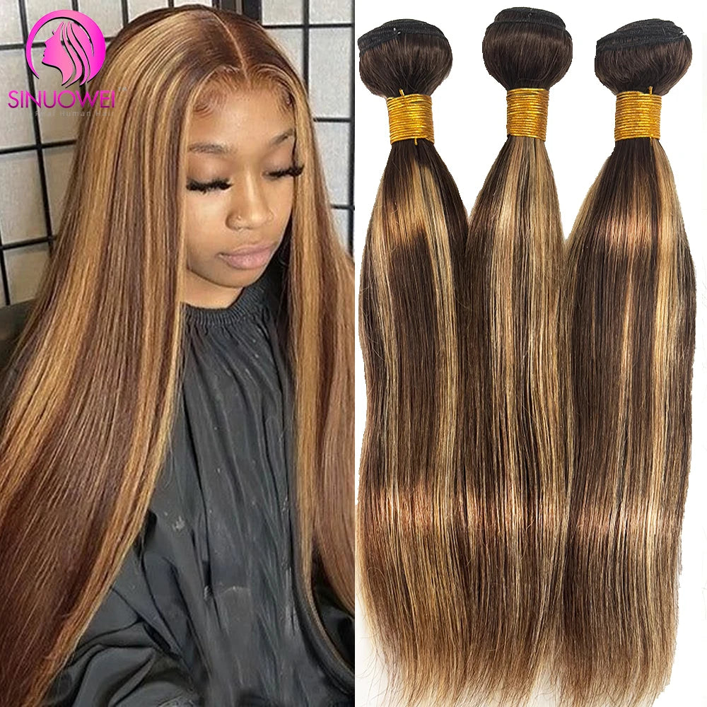 P4/27 Straight Highlight Human Hair Bundles Bone Straight Human Hair  Remy Hair Extensions Straight Blonde Bundles For Women