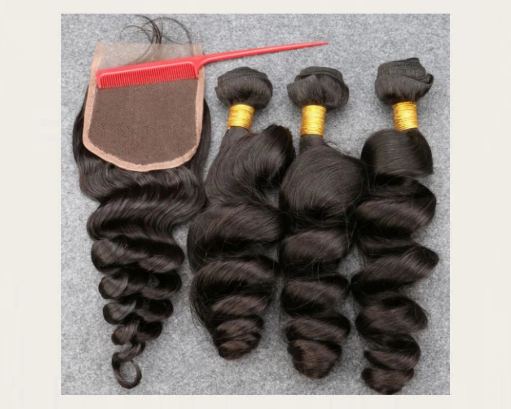 Loose Body Wave Bundles with Frontal Ear to Ear 13x4 Brazilian Human Hair 3 Bundles with 4x4 HD Transparent Lace Closure Natural