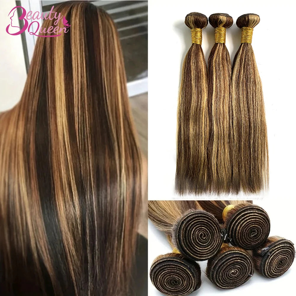 12A Highlight Bundles Straight Human Hair Bundles P4/27 Colored Ombre Honey Blonde Bundles Brazilian Hair Extensions Hair Weaves
