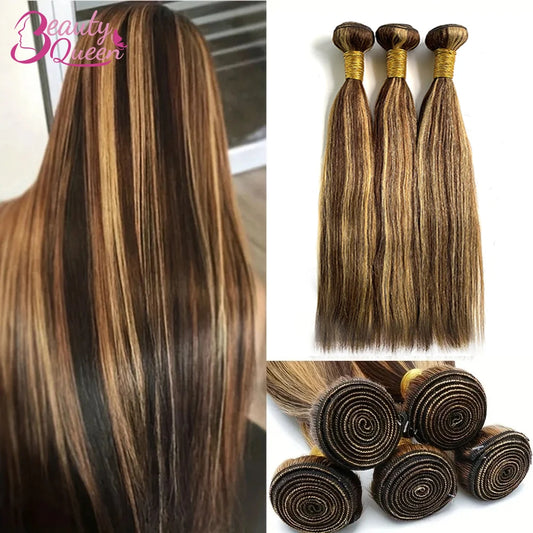 12A Highlight Bundles Straight Human Hair Bundles P4/27 Colored Ombre Honey Blonde Bundles Brazilian Hair Extensions Hair Weaves