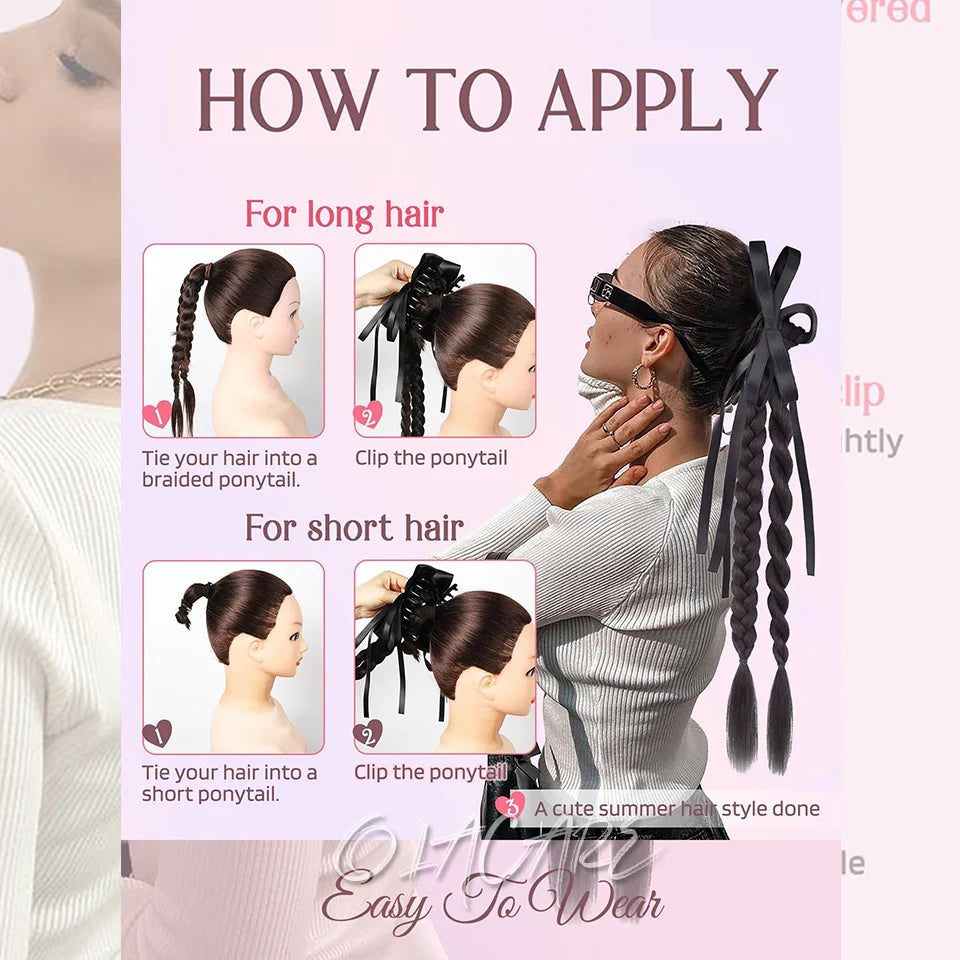 Ponytail Extension Bow Claw Curly Wavy Clip in Hairpiece Ponytail Hair Extensions Long Pony Tail Synthetic for Women Girl Daily
