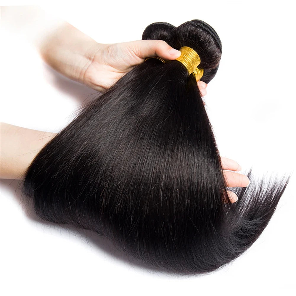 Burmese Straight Bundles With Frontal Brazilian Hair Weave 3 Bundles With Closure 13x4 Lace Frontal 100% Human Hair Tissage