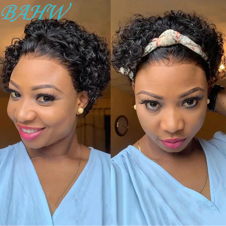 Peruvian Hair Short Inch Curly Pixie Cut Wig Hair with Bangs Cheap Price Bob with Bangs Wig Natural Black Short Wigs For Women