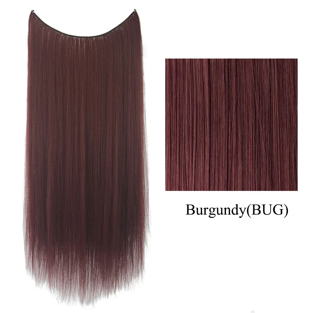 22'' 26'' Long Straight Blonde Synthetic Halo Hair Extensions Fish Line Invisible Hairpiece Extension Fake Hair for Girls