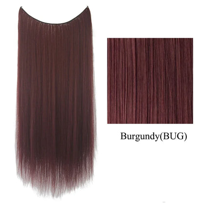 22'' 26'' Long Straight Blonde Synthetic Halo Hair Extensions Fish Line Invisible Hairpiece Extension Fake Hair for Girls