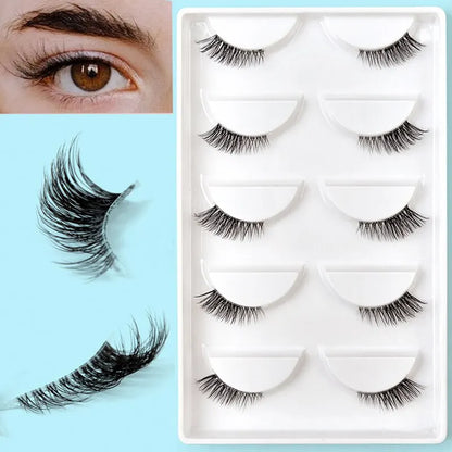 5 Pairs 2Colors Natural Look Lashes with Clear Band Short Fake Eyelash Pack by Outopen