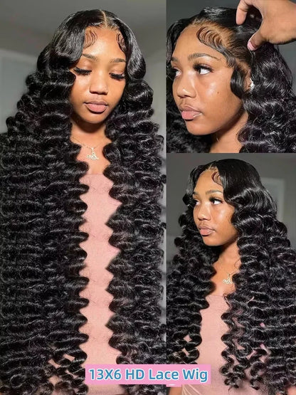 250 High Density Loose Deep Wave Pattern Wigs 30 40 Inch 13x6 HD Lace Frontal Wig 13x4 Lace Closure Human Hair Wig For Women