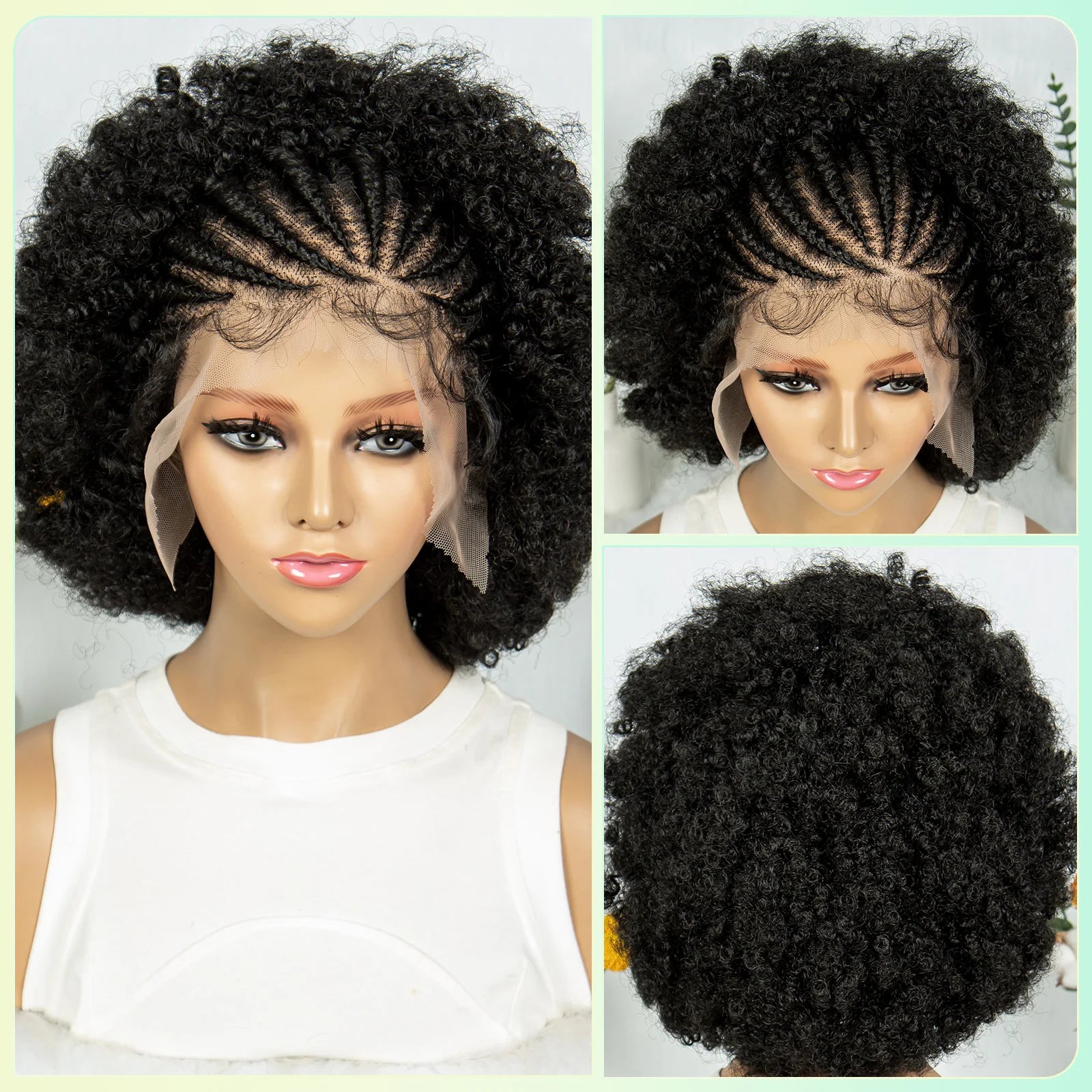 Afro Kinky Curly Braided Wigs With Baby Hair Synthetic Curly Braided Wig With Cornrow Braids Full Lace Braided Wigs for Women