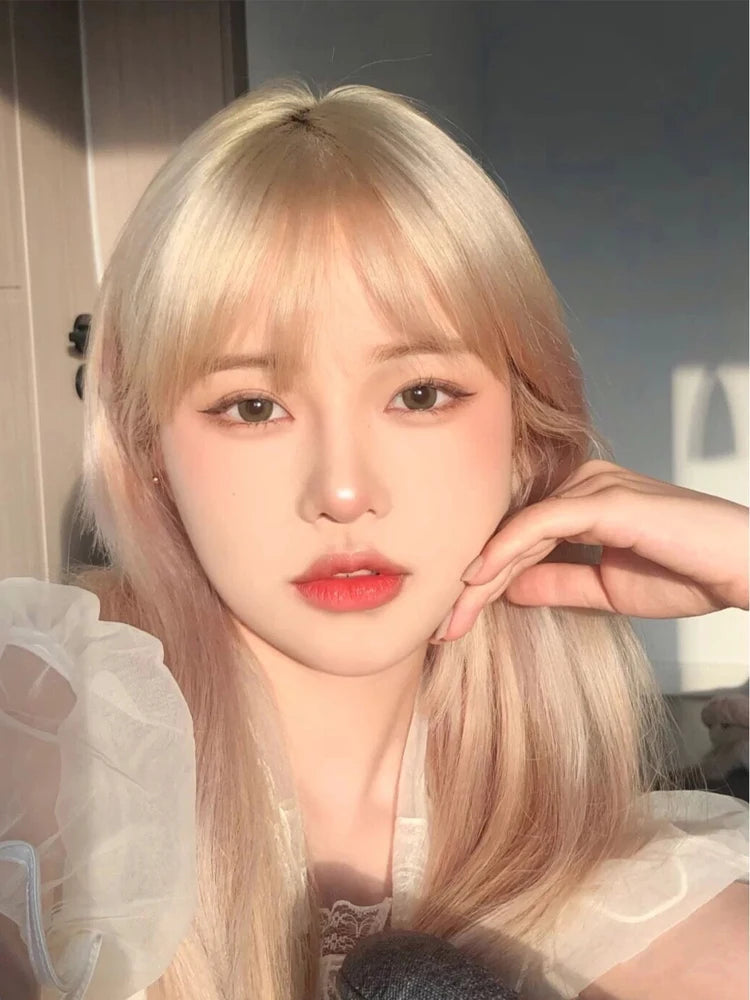 Whtie Wig with Bangs Long Straight Cosplay Wig for Party Fashion Lolita Headband Synthetic Wigs for Women