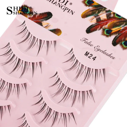 Manga Lashes 5 Pairs Anime Cosplay Faux Mink Lashes Korean Natural short Full Strip Lashes Clear Band Soft Eyelashes Extension