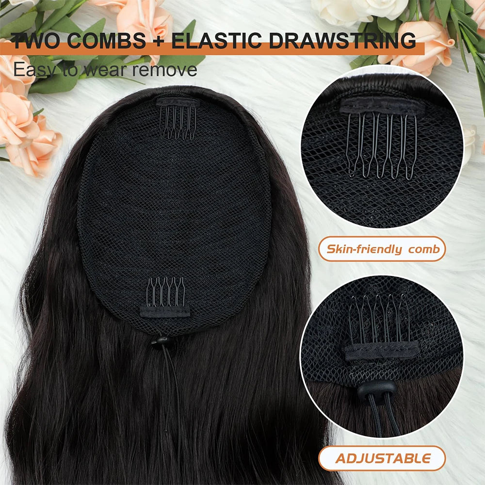 Ponytail Extension 24Inch Long Natural Wavy Drawstring Pony tail for Women Synthetic Heat Resistant Hairpiece for Daily Use part