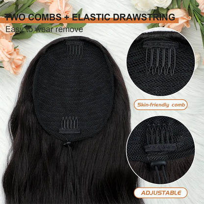 Ponytail Extension 24Inch Long Natural Wavy Drawstring Pony tail for Women Synthetic Heat Resistant Hairpiece for Daily Use part
