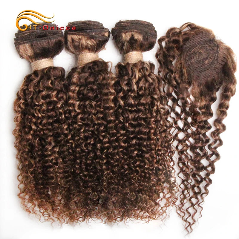 Kinky Curly Bundles With Closure Natural Human Hair Bundles Short Indian Hair Bundles With Circular Closure