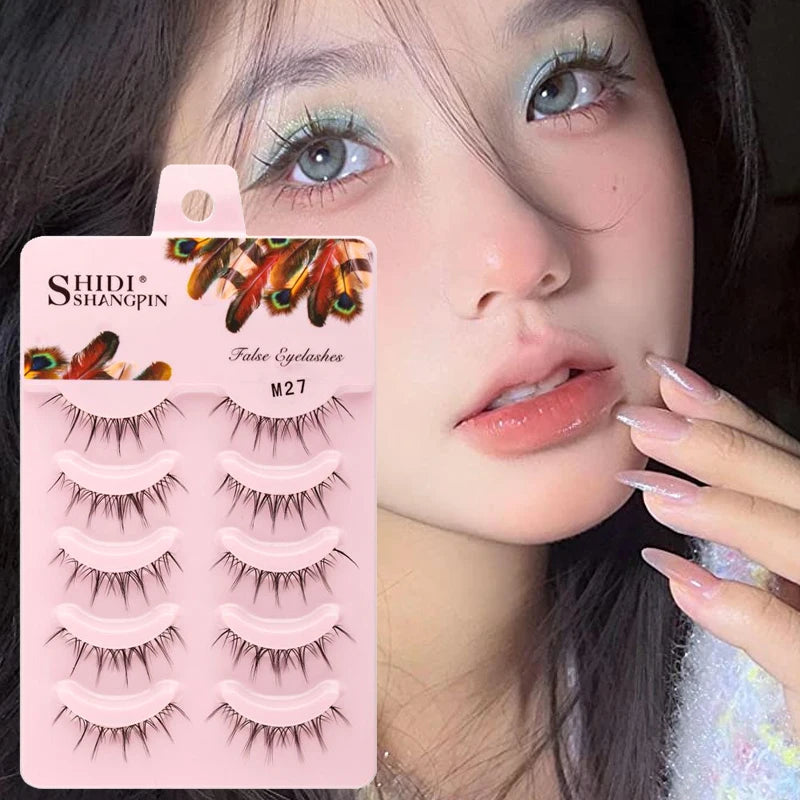 Manga Lashes 5 Pairs Anime Cosplay Faux Mink Lashes Korean Natural short Full Strip Lashes Clear Band Soft Eyelashes Extension