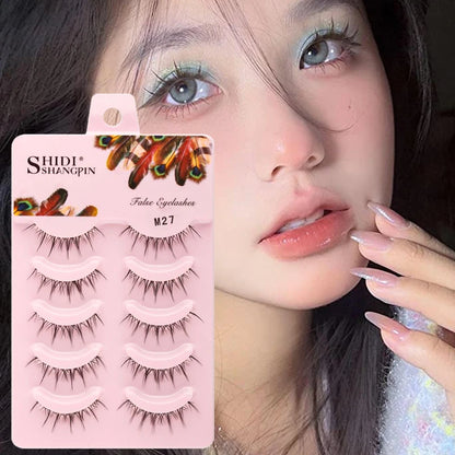 Manga Lashes 5 Pairs Anime Cosplay Faux Mink Lashes Korean Natural short Full Strip Lashes Clear Band Soft Eyelashes Extension