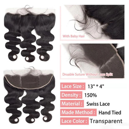 Body Wave Bundle With Frontal 13x4 HD Lace Peruvian 100% Human Hair Extension 3 Bundles With Closure Frontal Natural Color Hair