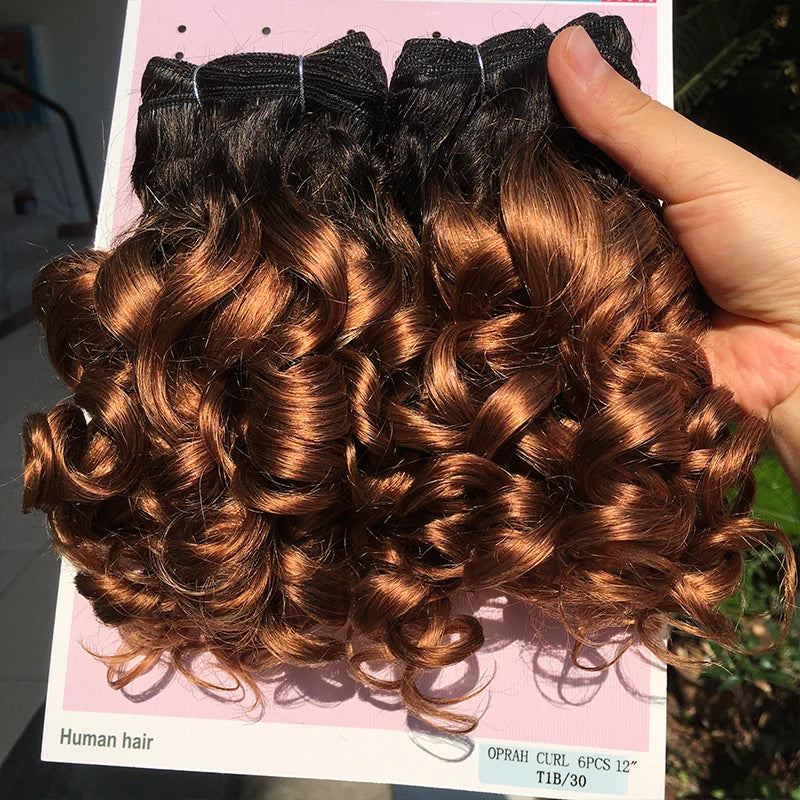 Human Hair Bundles 6 Bundles Ombre Bouncy Curl Bundles For Women Natural Brazilian Hair Weaves 200G For A Full Head Blonde T1B30