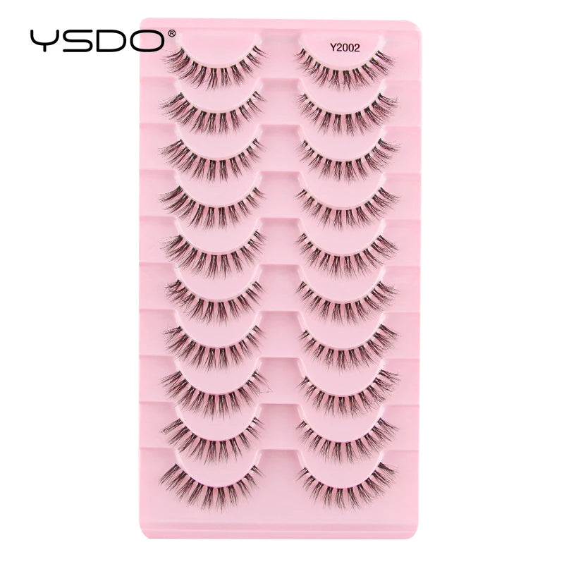 YSDO Natural Long Eyelashes 10 Pairs Wispy Soft 3D Mink Lashes Reusable Cat Eye Lashes Makeup Eyelash Extension Faux Cils