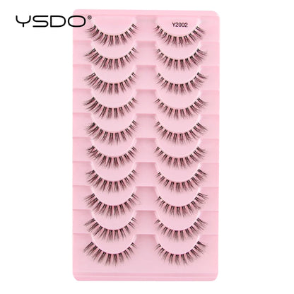 YSDO Natural Long Eyelashes 10 Pairs Wispy Soft 3D Mink Lashes Reusable Cat Eye Lashes Makeup Eyelash Extension Faux Cils