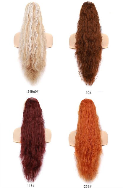 Ponytail Extension 30 Inch Extra Long Drawstring Wavy Curly Ponytails Black Brown Synthetic Fiber Fake Hair piece for Women