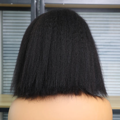 Kinky Straight 13x4 Lace Frontal Human Hair Wig For Women Brazilian Yaki Straight Short Bob Wig Human Hair Pre Plucked On Sale
