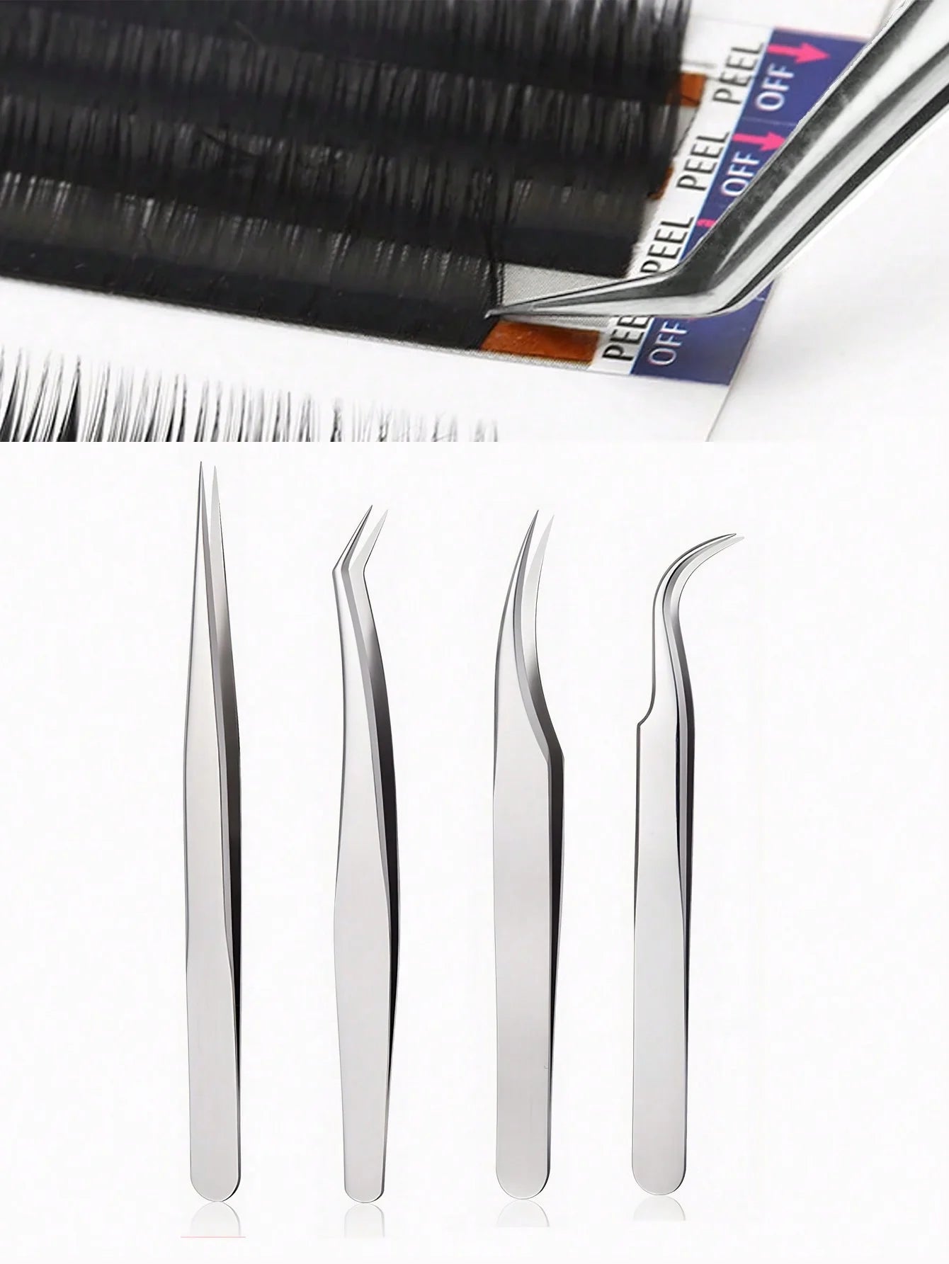 4PCS Eyelash Extensions Tweezers Set  Stainless Steel Tweezers for DIY Lash Extension and Removal Eyebrow Tweezers Nippers Eyela
