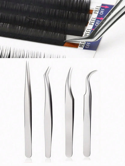 4PCS Eyelash Extensions Tweezers Set  Stainless Steel Tweezers for DIY Lash Extension and Removal Eyebrow Tweezers Nippers Eyela