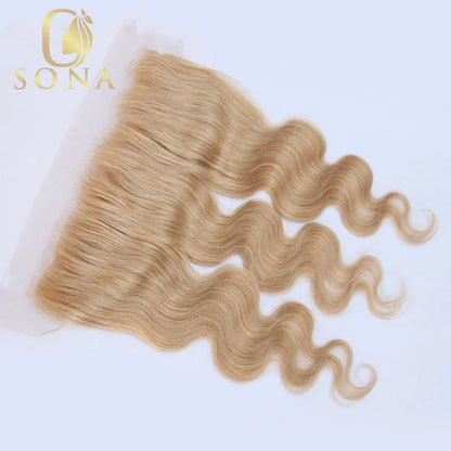 #27 Honey Blonde Human Hair Bundles with 4X4 Closure Brazilian Hair Weave Bundles with Closure 10A Colored Body Wave 1 3 Bundles