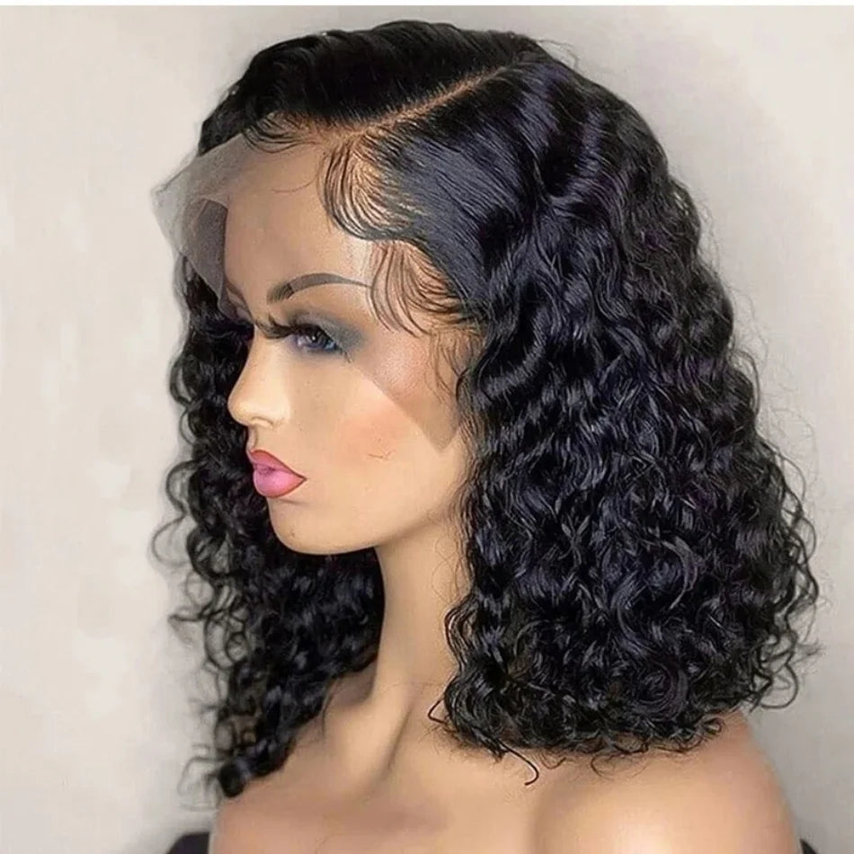 Curly Short Bob Wigs 13×4 Lace Frontal Human Hair Pre Plucked 100% Human Hair Deep Wave 4x4 Lace Front Closure Bob Wig For Women