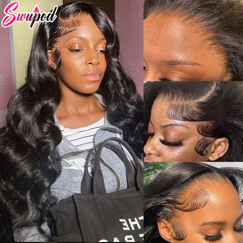 360 Full Lace 250% 13x6 HD Lace Frontal Wig 13x4 Frant Silky Body Wave Curly Remy Human Hair Dark Black Glueless Pre Plucked