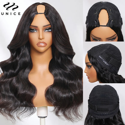 UNice Hair Upgraded Body Wave U Part Wig / V Part Wig With Elastic Drawstring 100% Human Hair Upart Wig Minimal Leave Out